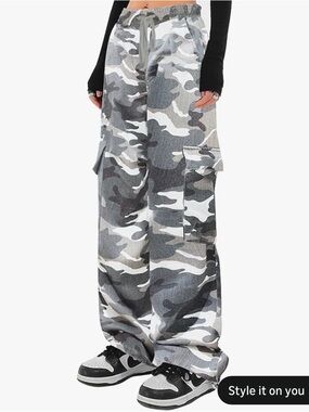 Grey White Camo Cargo Pants